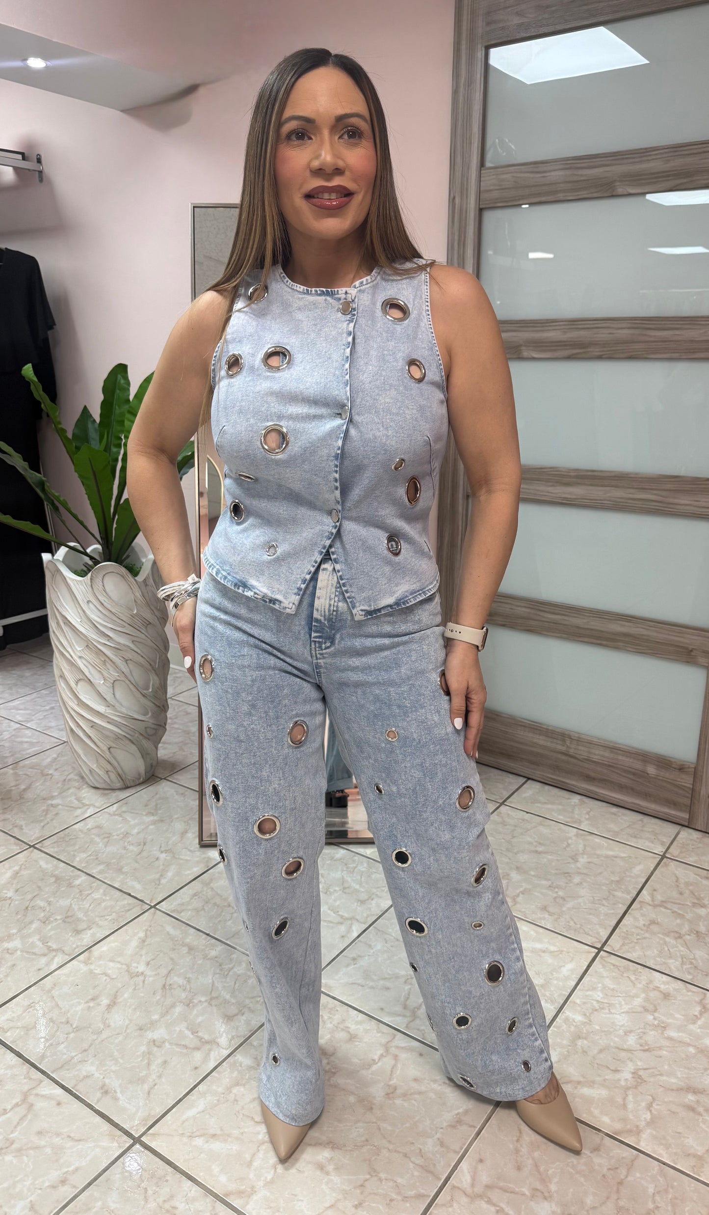 Blue Denim Vest & Pant Set