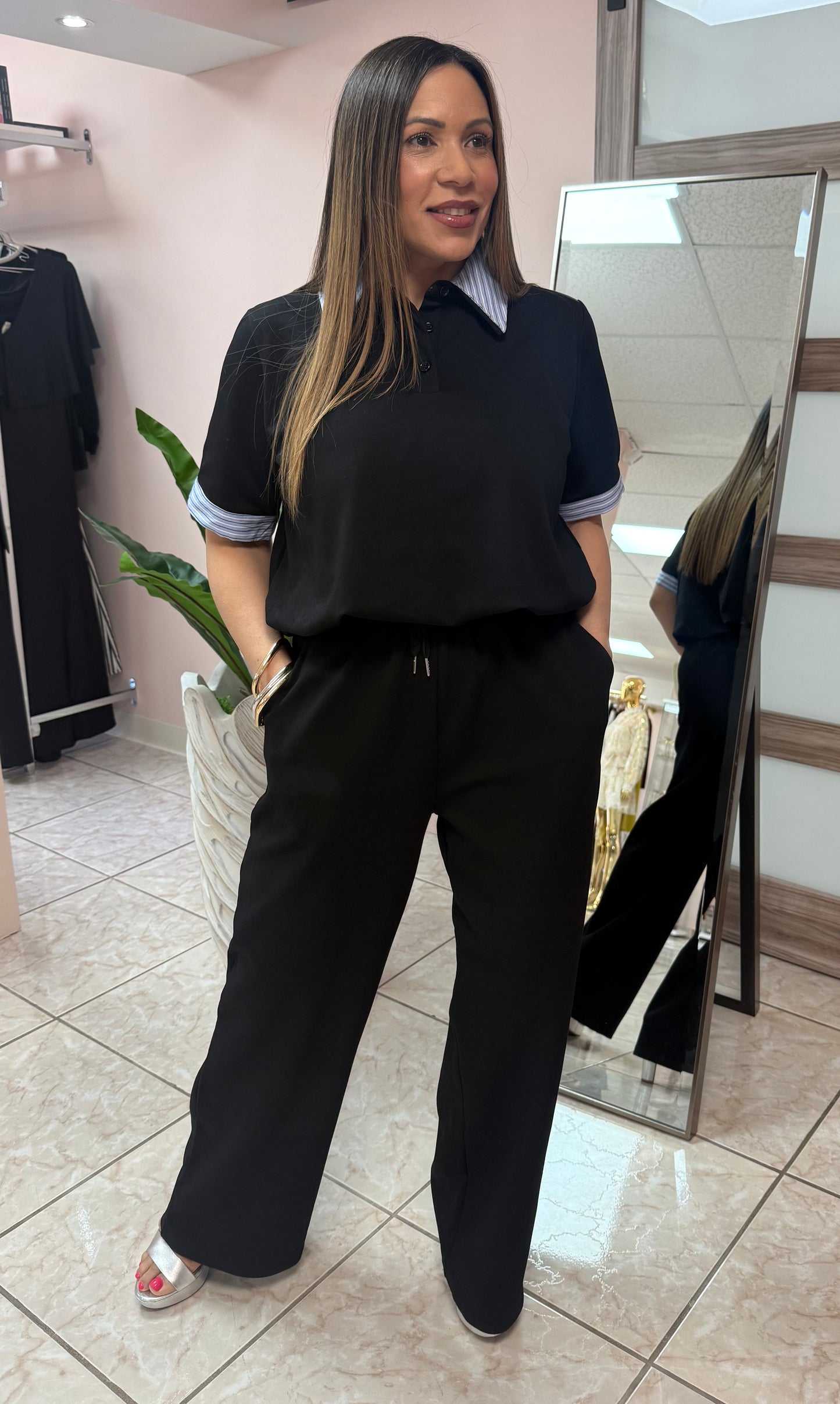 Chloe Black Top & Pant Set