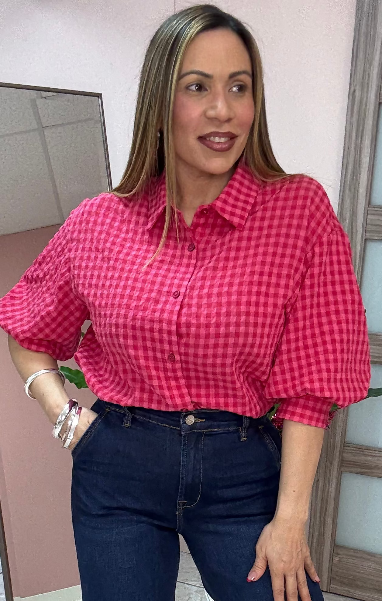 Gingham Buttom Down Top