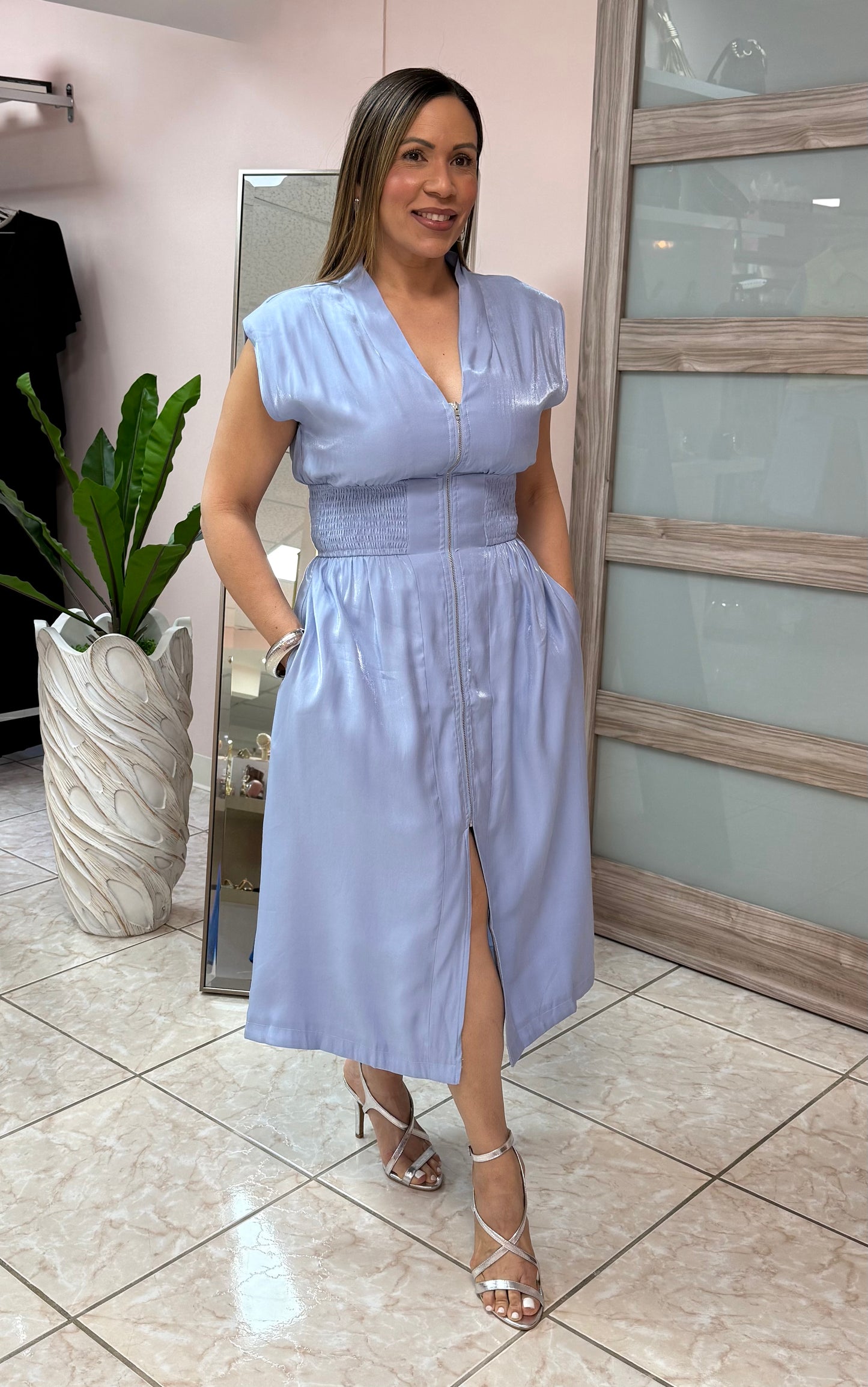 Sky Blue Satin Midi Dress NEW DROP