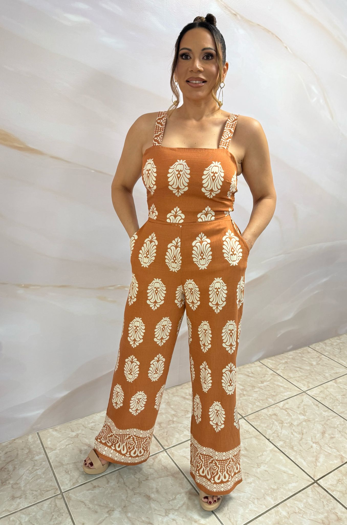 Camel Linen Top & Pant Set