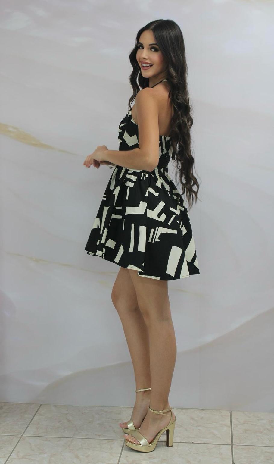 Black/Ivory Flare Short Dress
