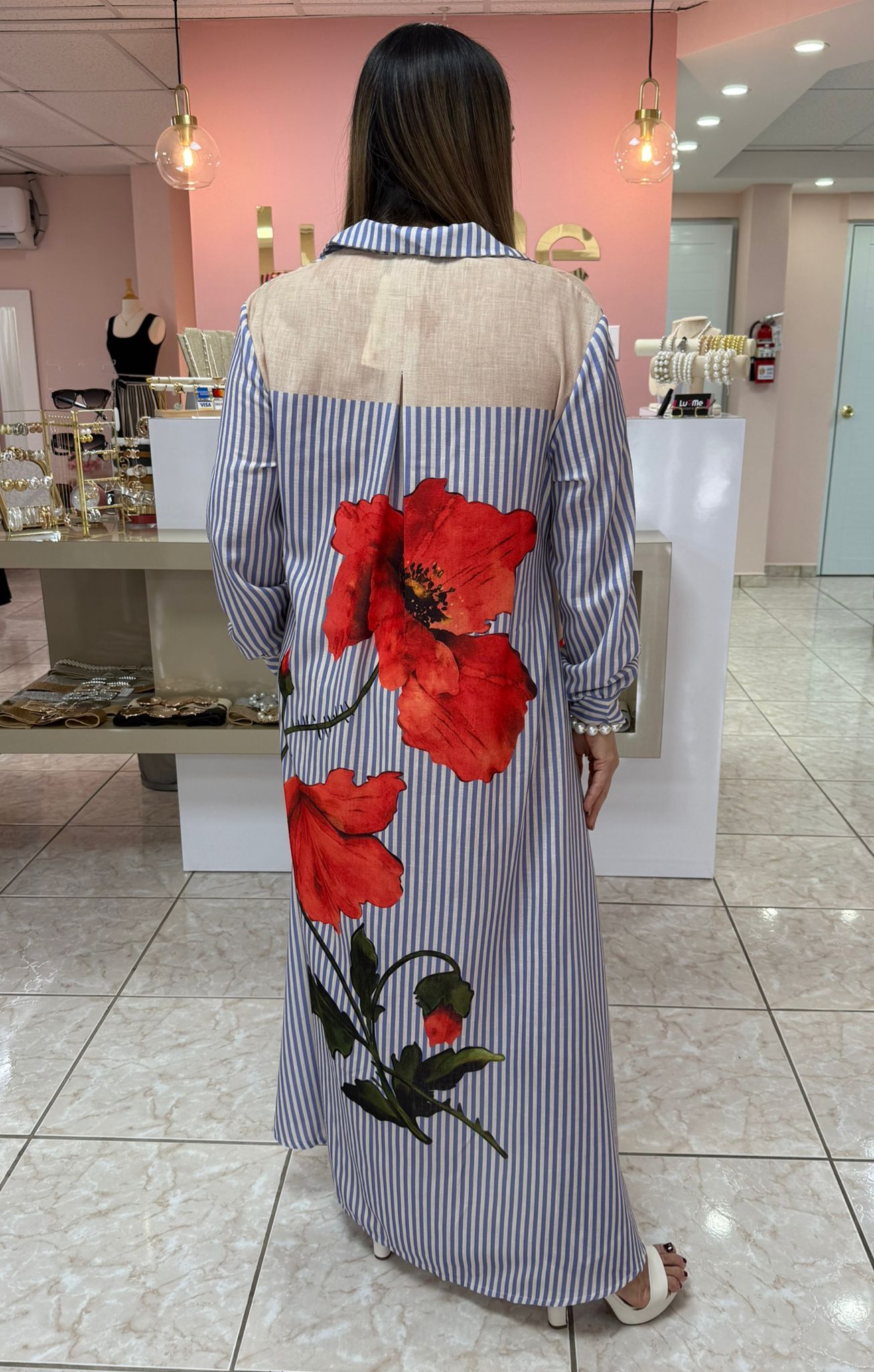 Linen Flowers & Stripes Dress