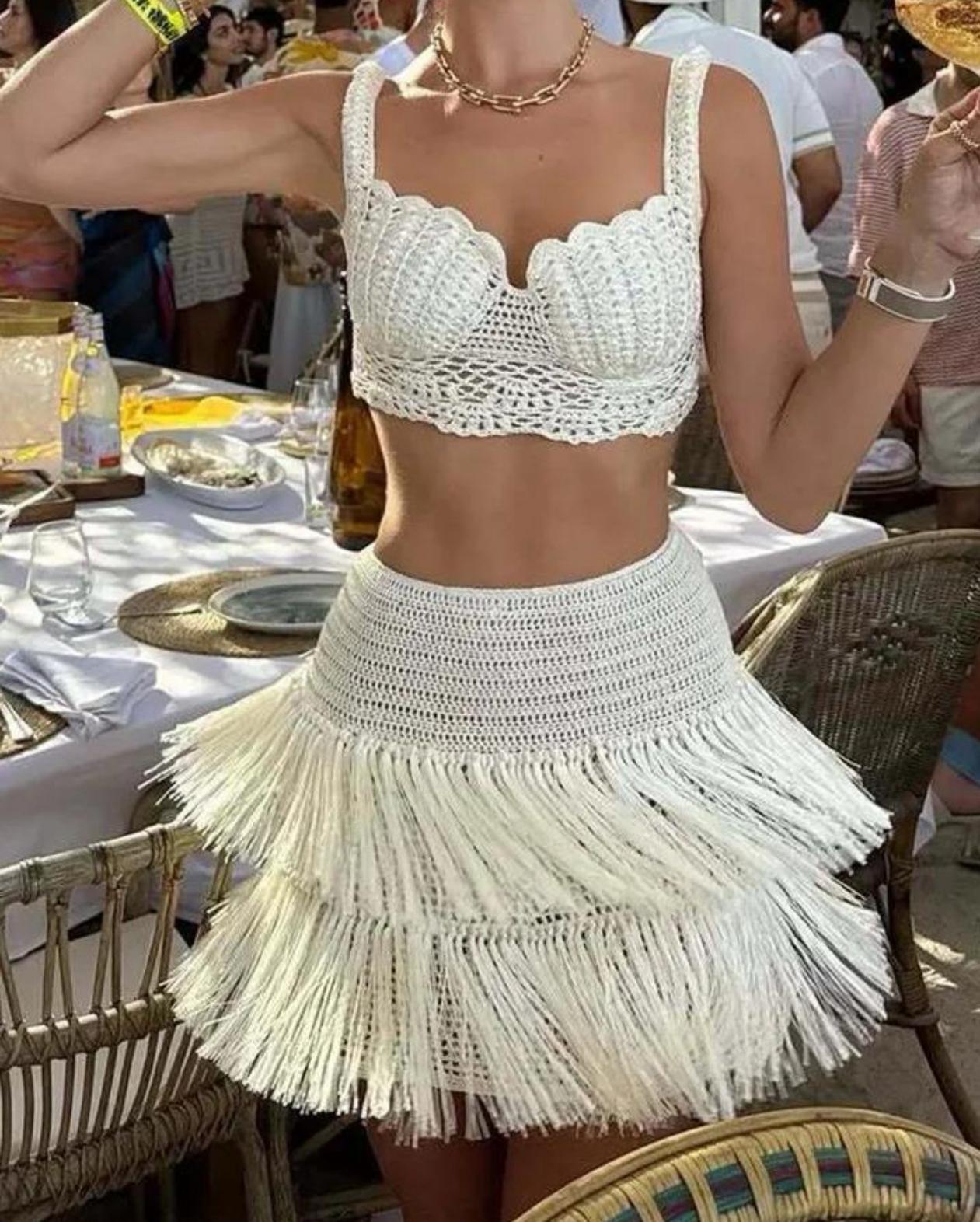 Ivory Crochet Top & Skirt Set