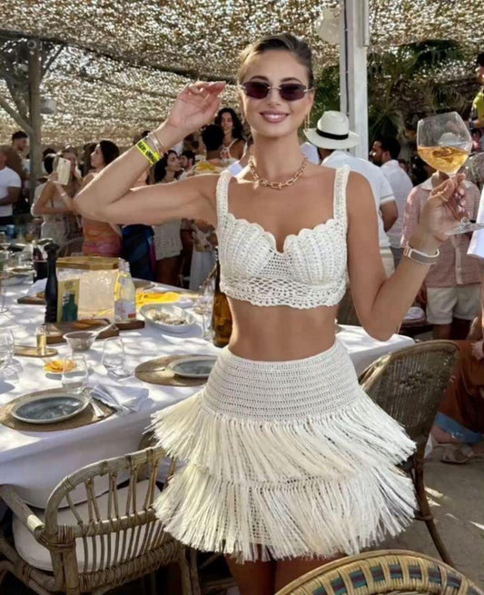 Ivory Crochet Top & Skirt Set
