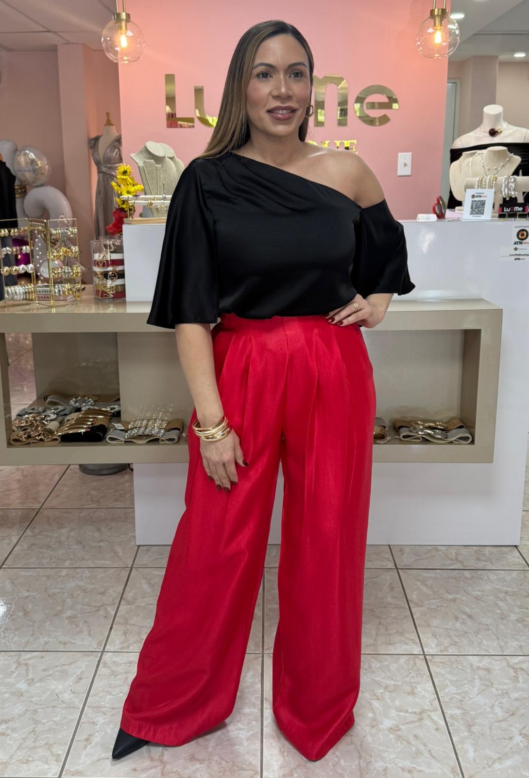 Red Metallic Detail Palazzo