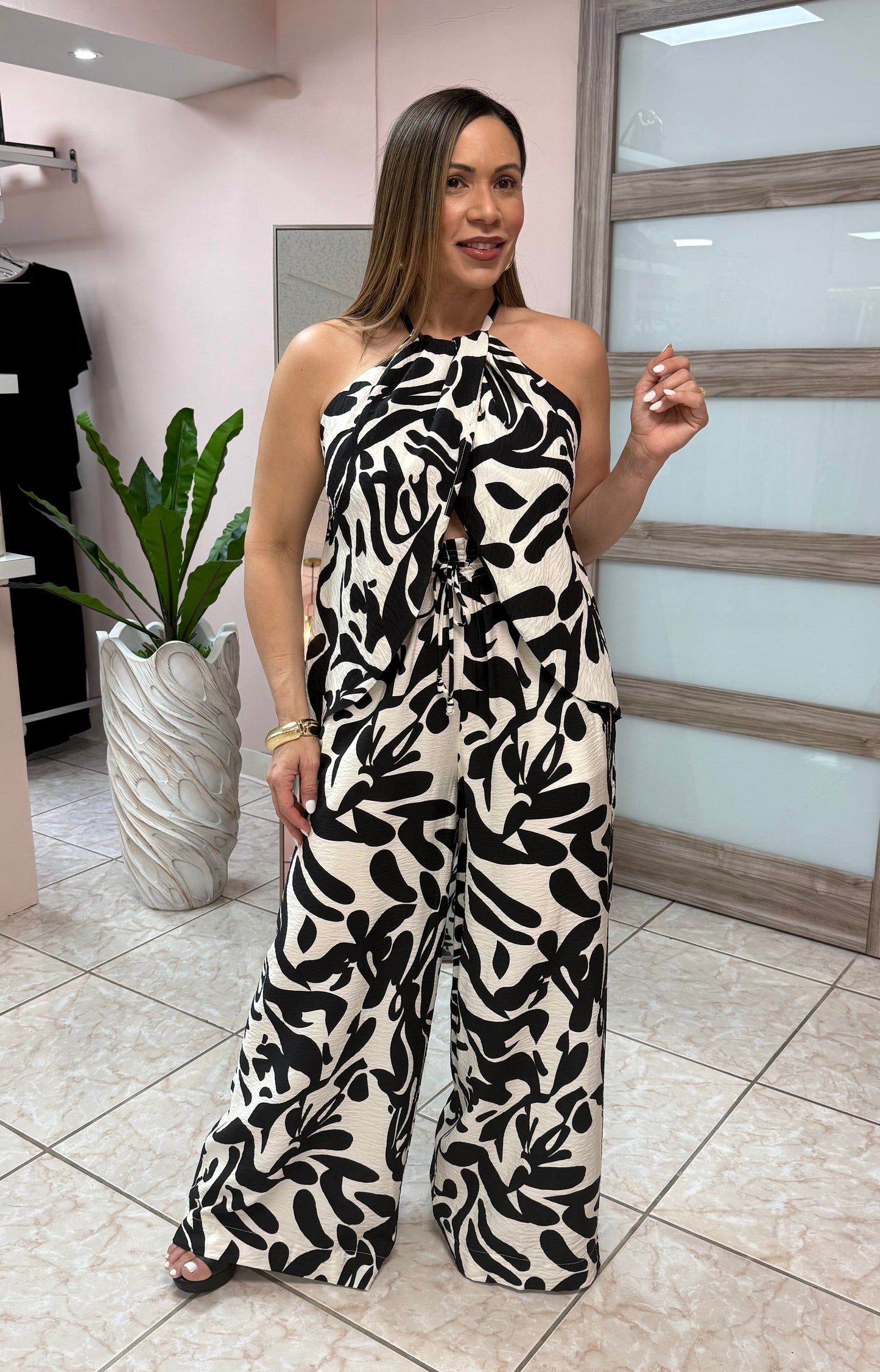 Ivory/Black Print Top & Pant Set NEW DROP