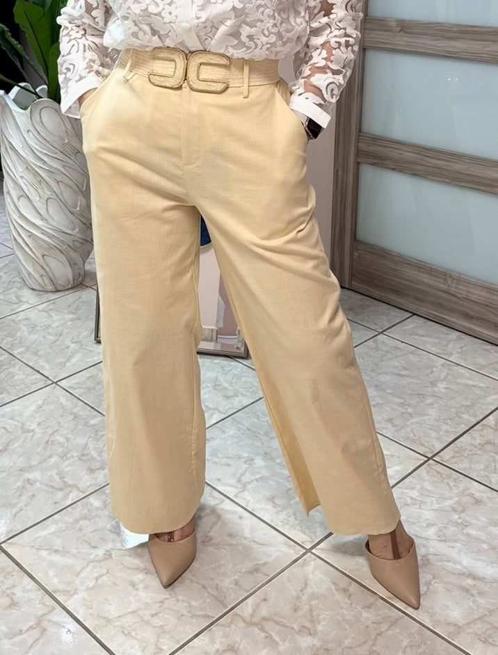 Beige Linen Pant with Belt