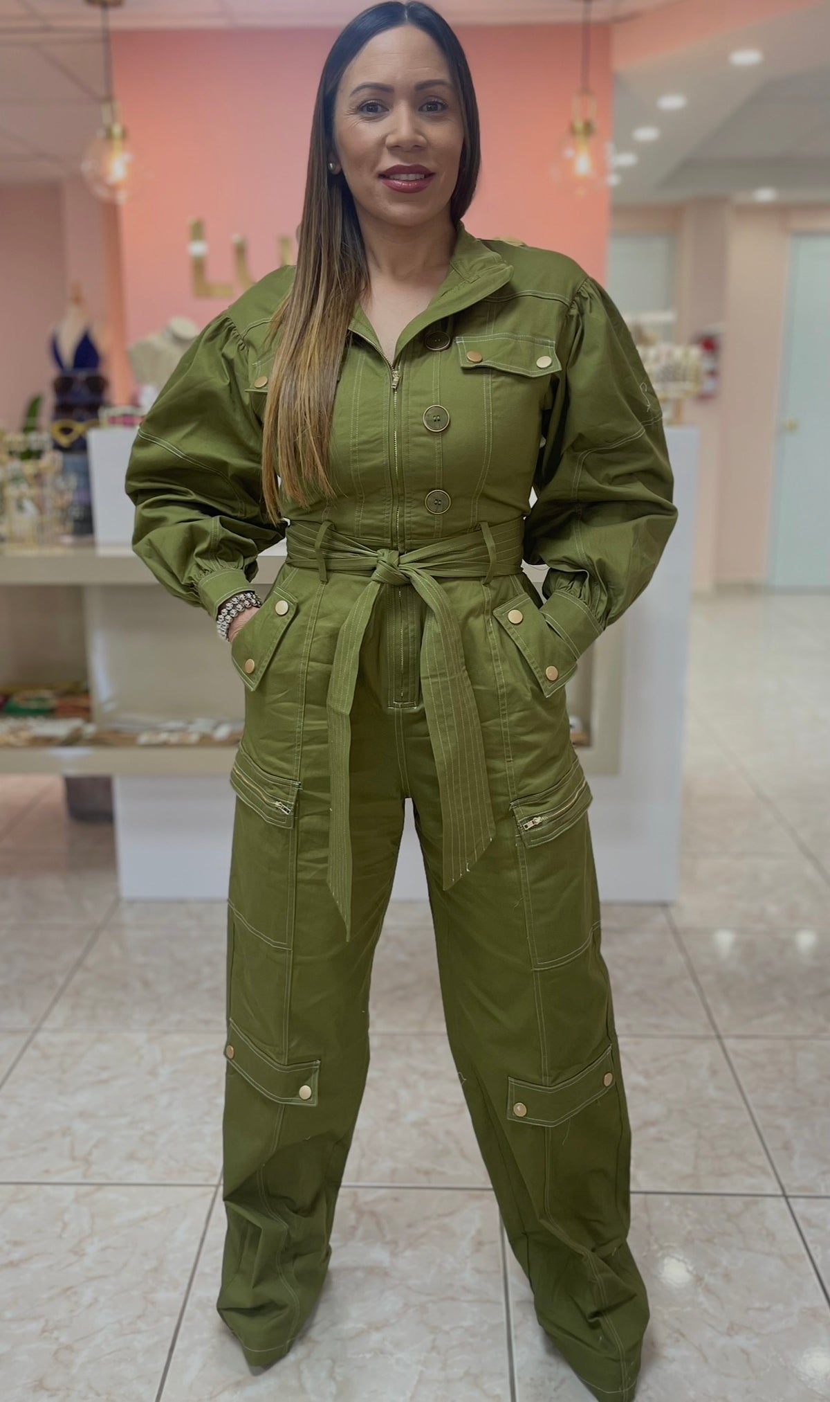 Olive Cargo Jumpsuit