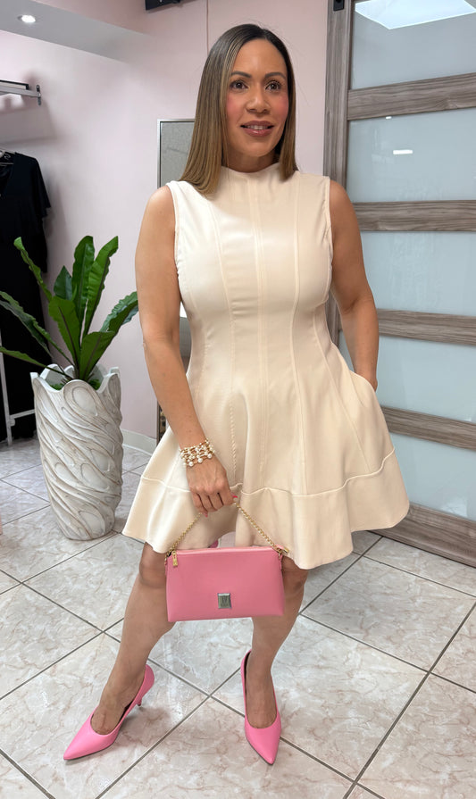 Cream Stretch Short Dress