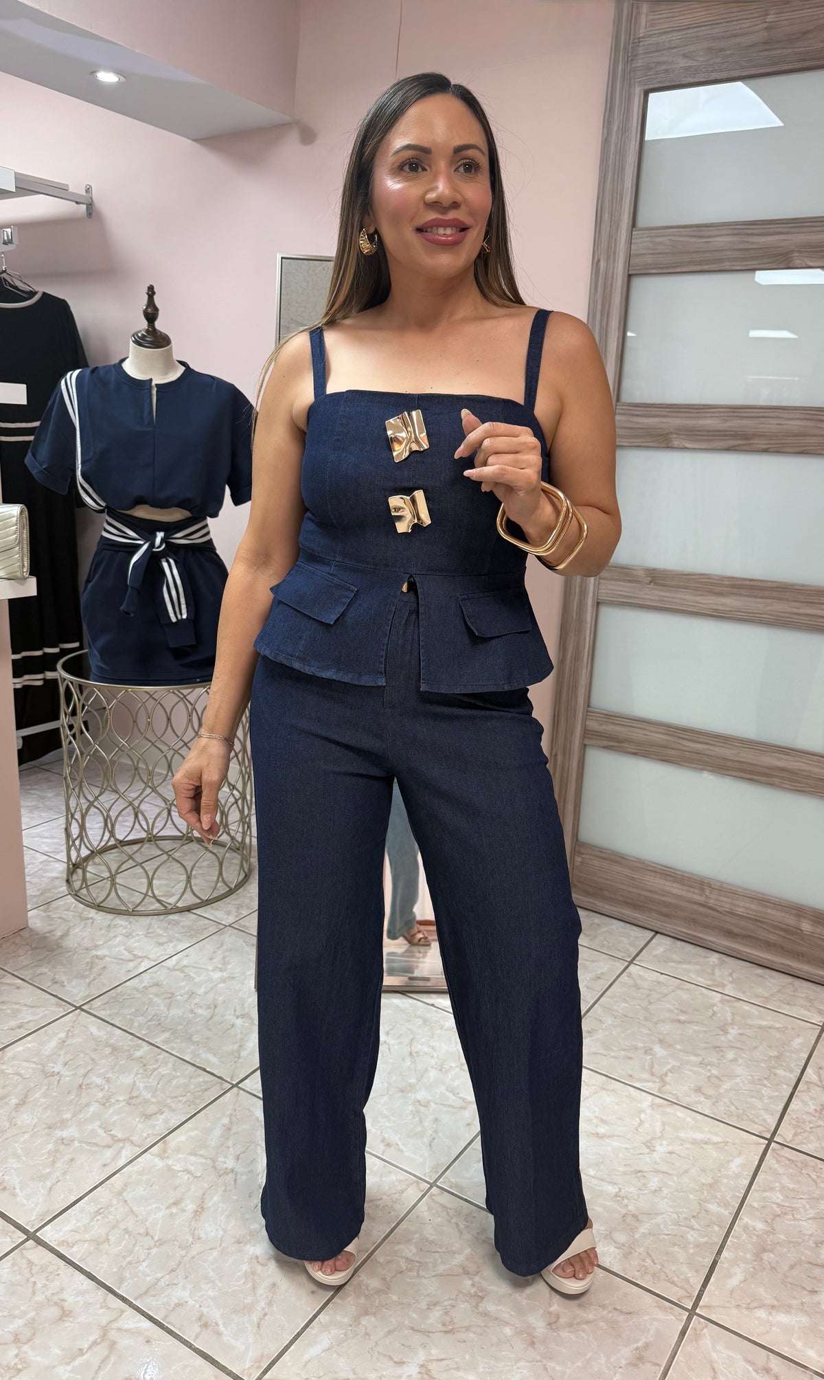 Amira Dark Denim Top & Pant Set