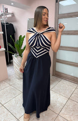 Katia Navy/White Maxi Dress