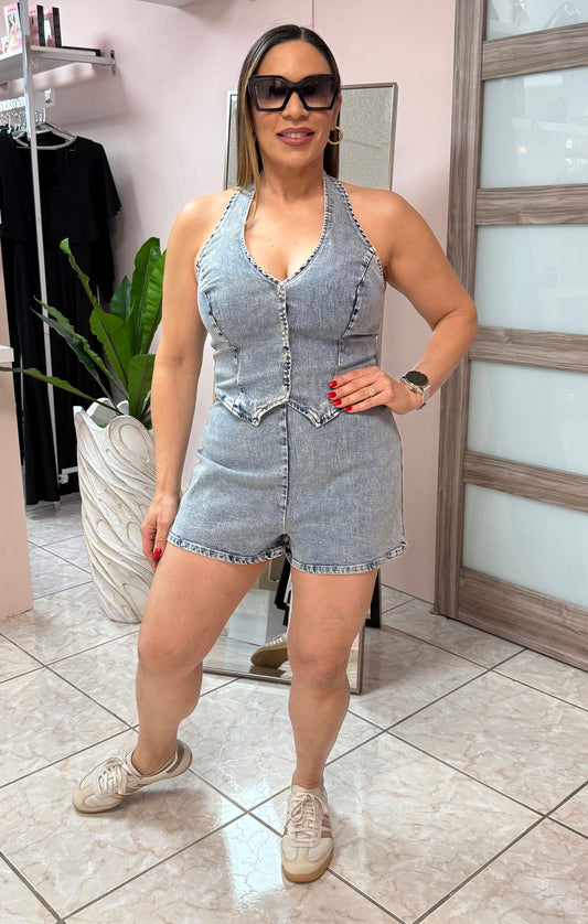 Denim Halter Romper