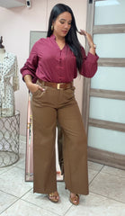 Brown Linen Pant with Belt