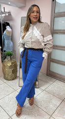 Blue Linen Pant with Tie Belt