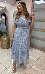 Sky Blue Embroidery Midi Dress