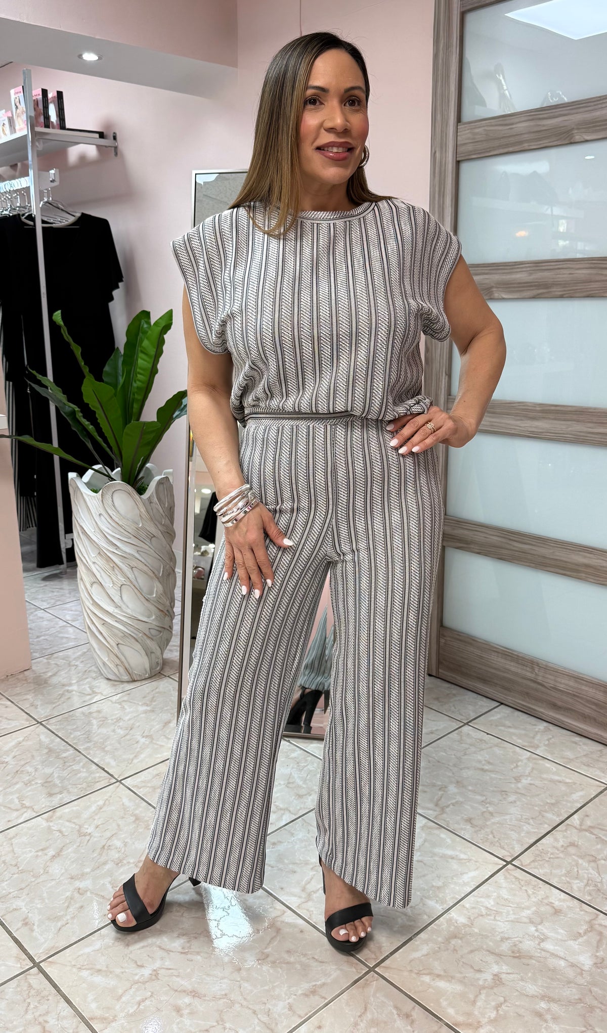Gray/White Stripes Top & Pant Set NEW DROP