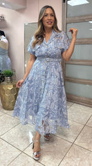 Sky Blue Embroidery Midi Dress
