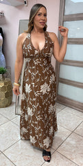 Brown Printed Midi Dress