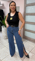 Medium Denim with Gold Bottoms Jeans