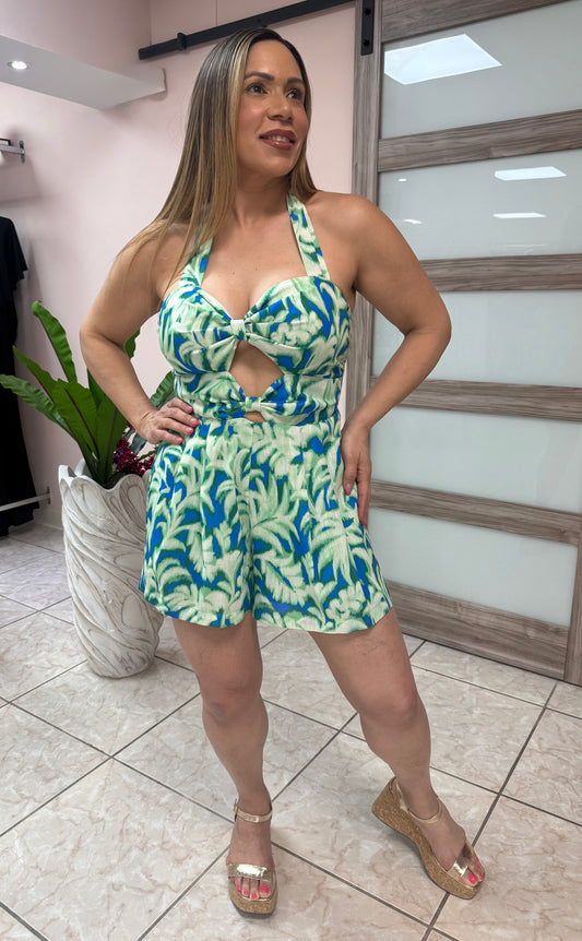 Green/Blue Palm Romper