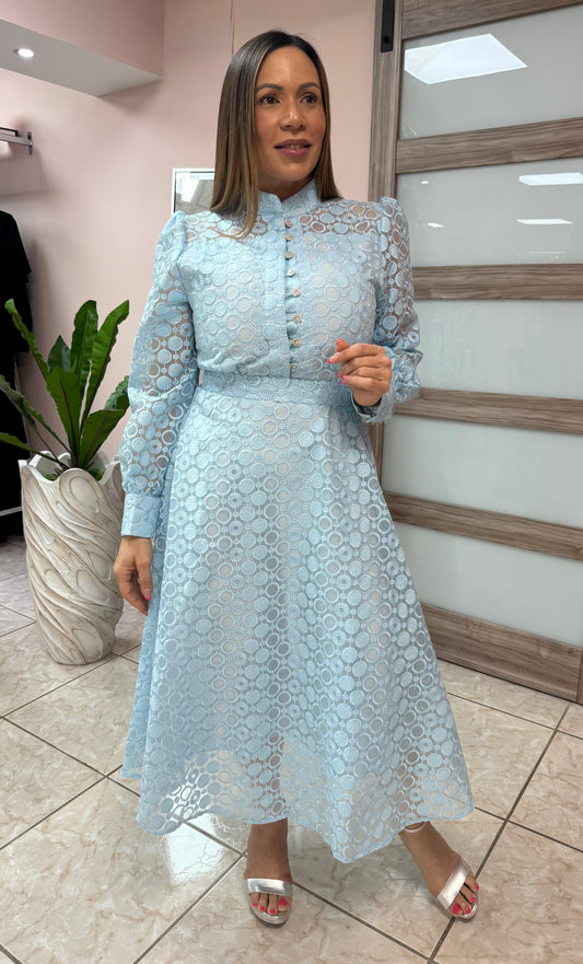 Blue Embroidery Midi Dress NEW DROP