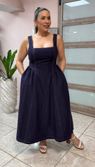 Navy Linen Midi Dress NEW DROP