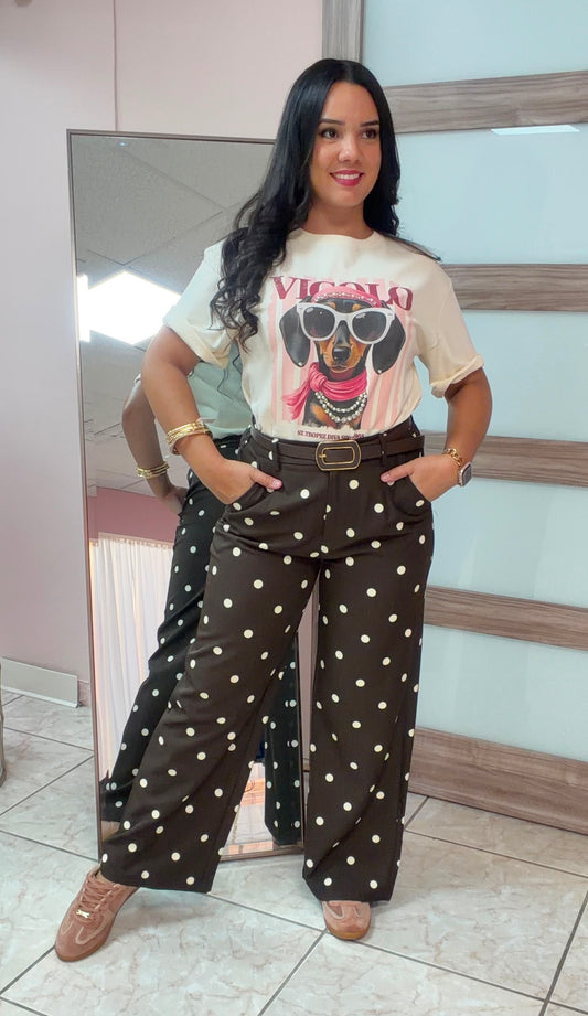 Brown Polka Dots Pant with Belt