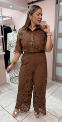 Brown Embroidery Top & Pant Set