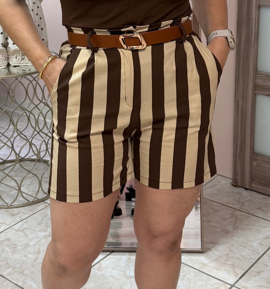 Brown/Ivory Stripes Short Pant