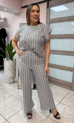 Gray/White Stripes Top & Pant Set NEW DROP