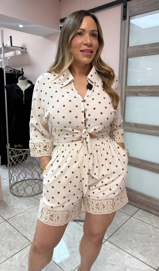 Ivory Polka Dots Linen Set