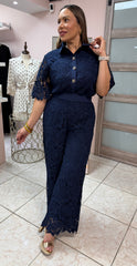 Navy Embroidery Top & Pant Set
