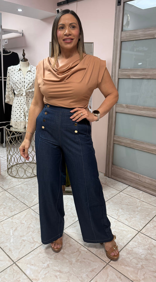 Aurora Dark Denim with Bottom Details Pant