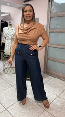 Aurora Dark Denim with Bottom Details Pant