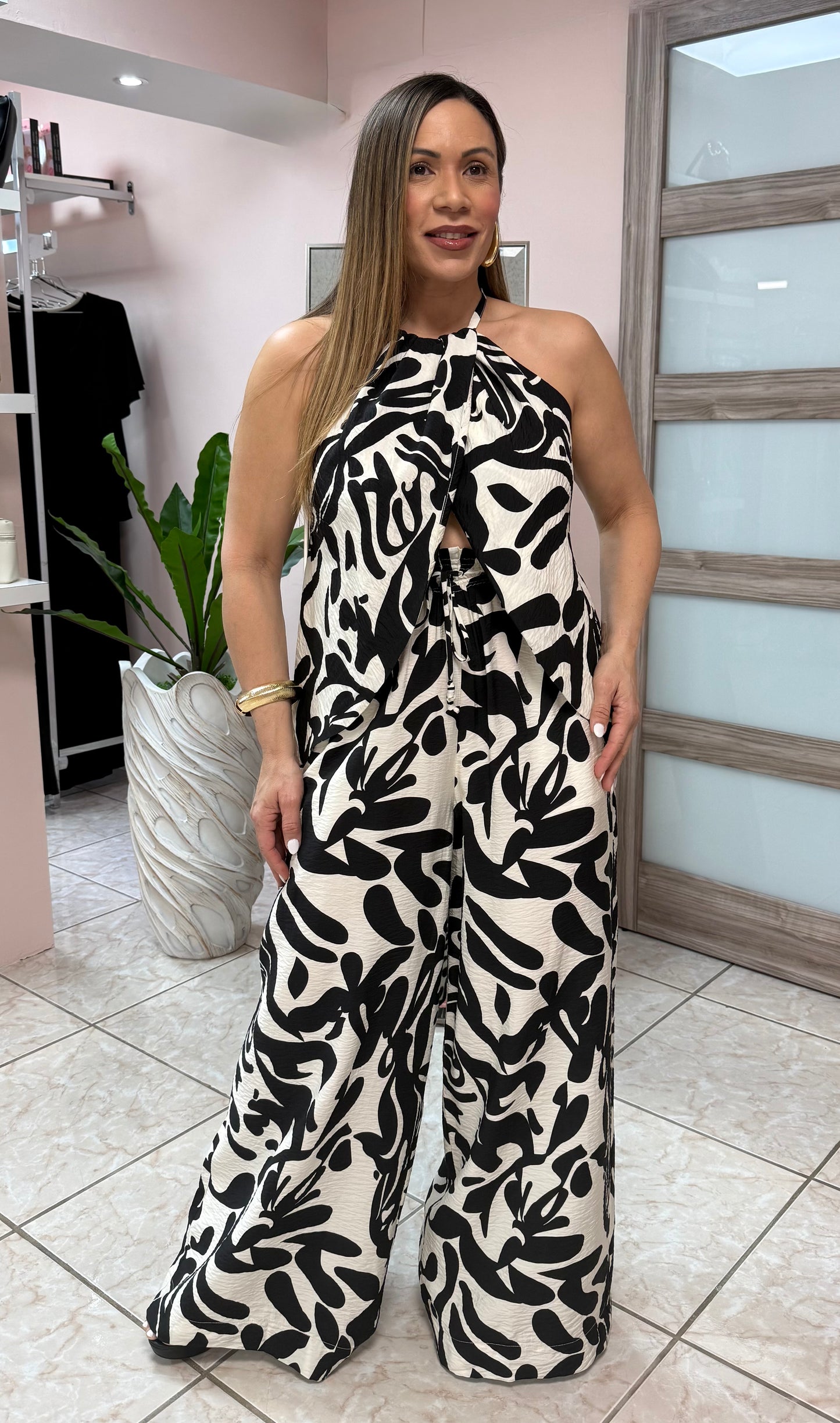 Ivory/Black Print Top & Pant Set NEW DROP