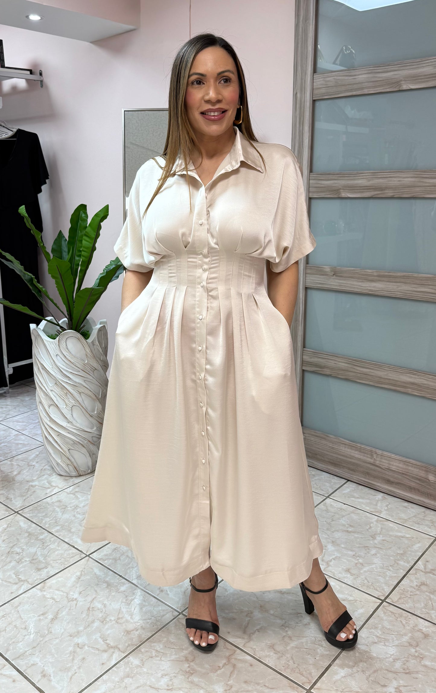 Classic Ivory Satin Dress NEW DROP