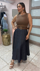 Camel/Denim Midi Dress