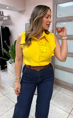 Yellow with Flower Detail Top NEW DROP