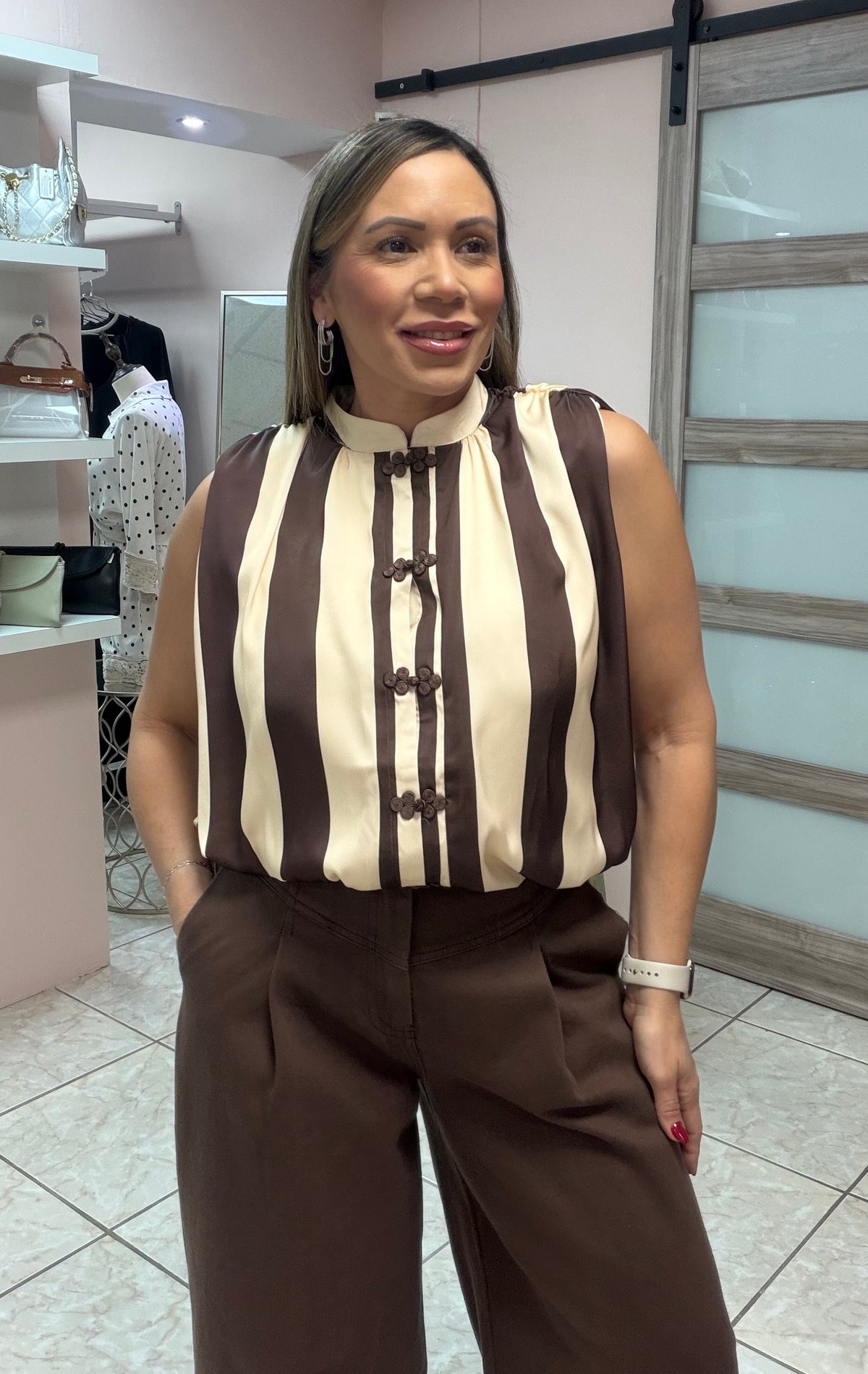Brown/ Ivory Stripes Top