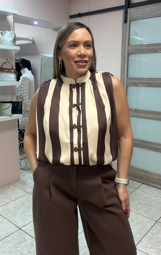Brown/ Ivory Stripes Top