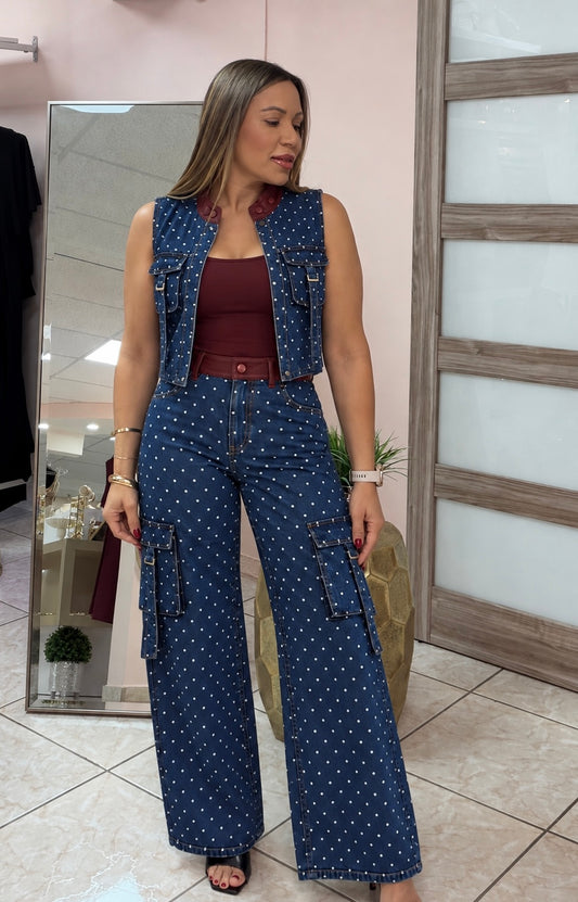 Denim/Leather Polka Dots Set