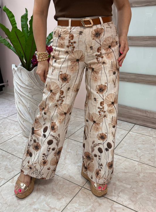 Beige Multi Print Jeans