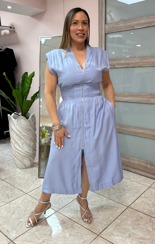 Sky Blue Satin Midi Dress NEW DROP