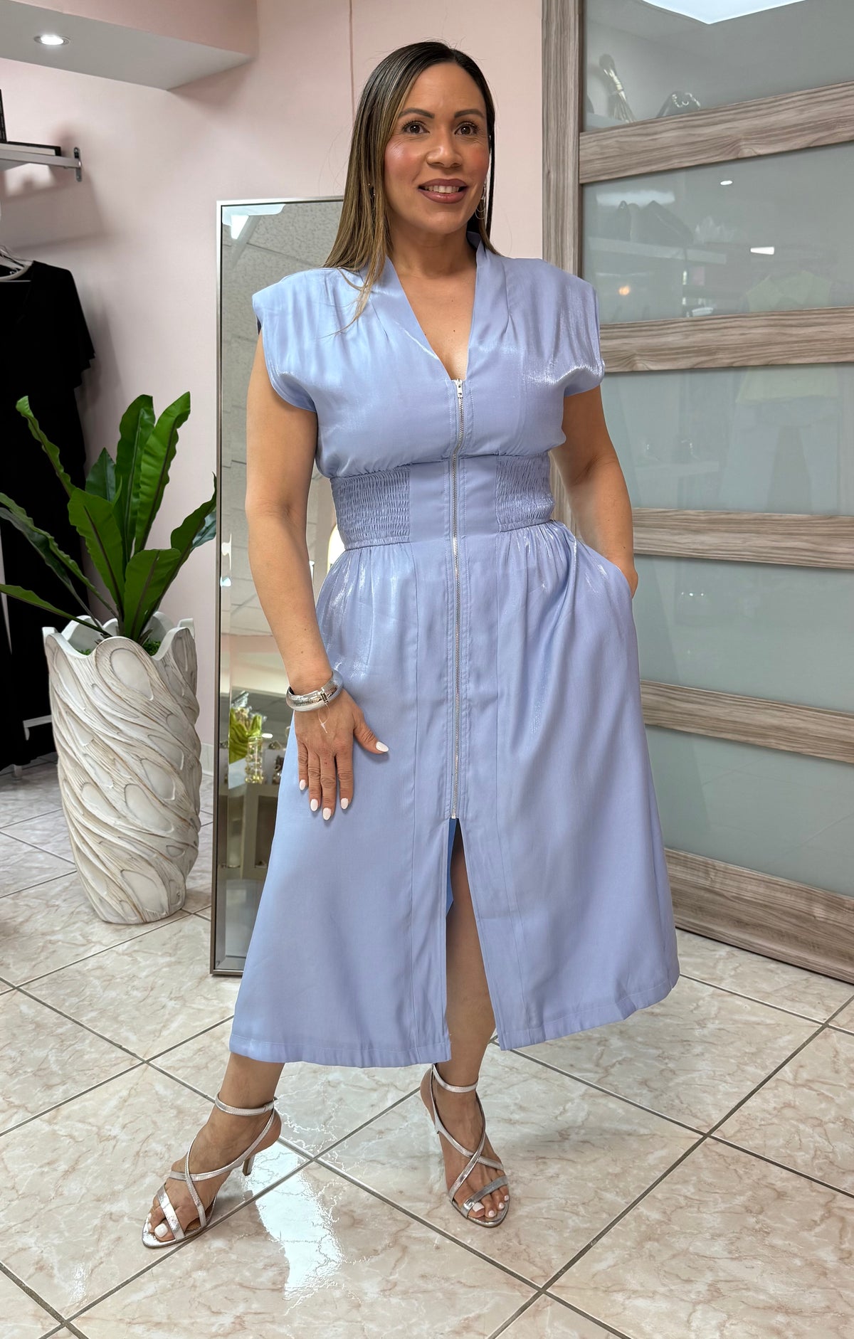Sky Blue Satin Midi Dress NEW DROP