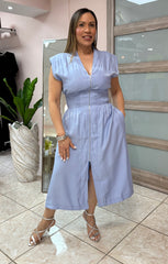 Sky Blue Satin Midi Dress NEW DROP