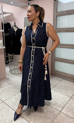 Alexia Navy Polka Dots Midi Dress
