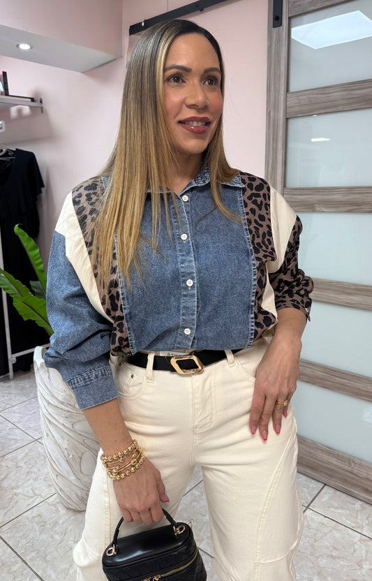 Medium/Denim Animal Print Top