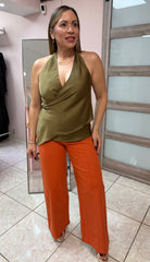 Olive Satin Top