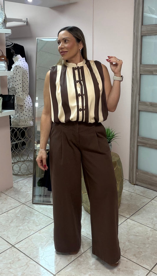 Brown/ Ivory Stripes Top